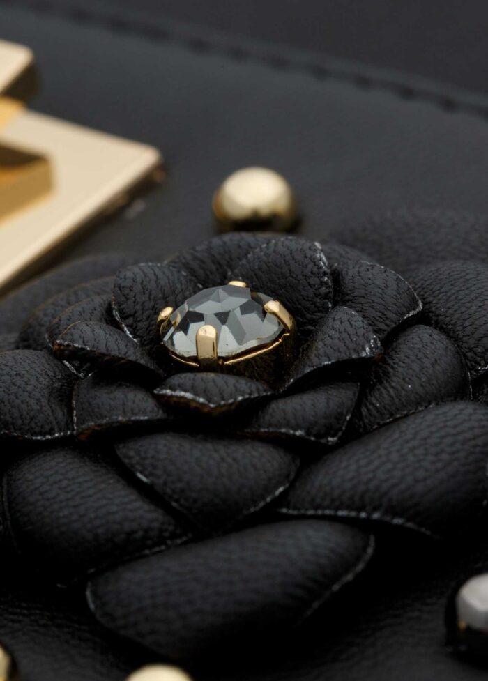 BLACK LEATHER AND CRYSTAL FLOWER BACKPACK - Image 5