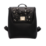 BLACK LEATHER AND CRYSTAL FLOWER BACKPACK