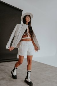 white smooth loose fitting sport soft shorts with elastic waistline