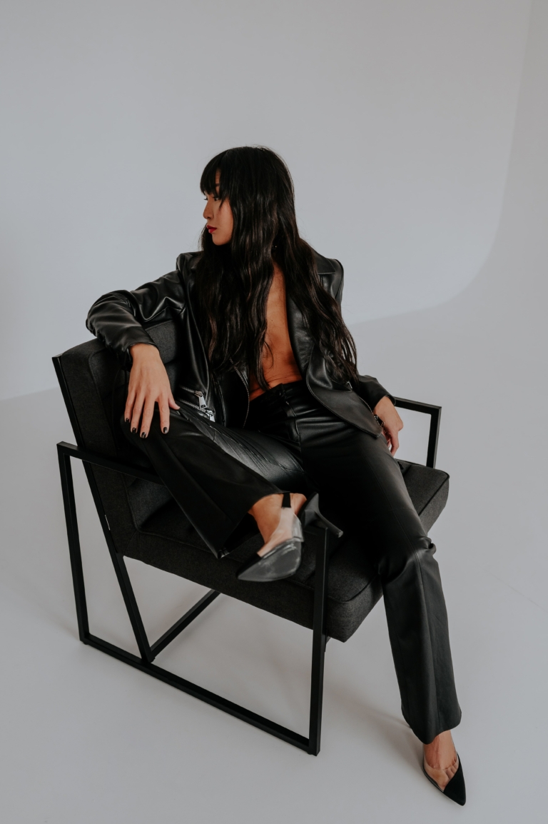 flare real leather pants