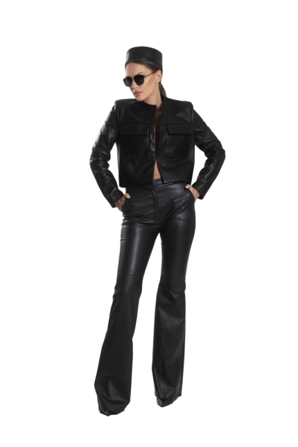 FLARED STRETCH LEATHER PANTS