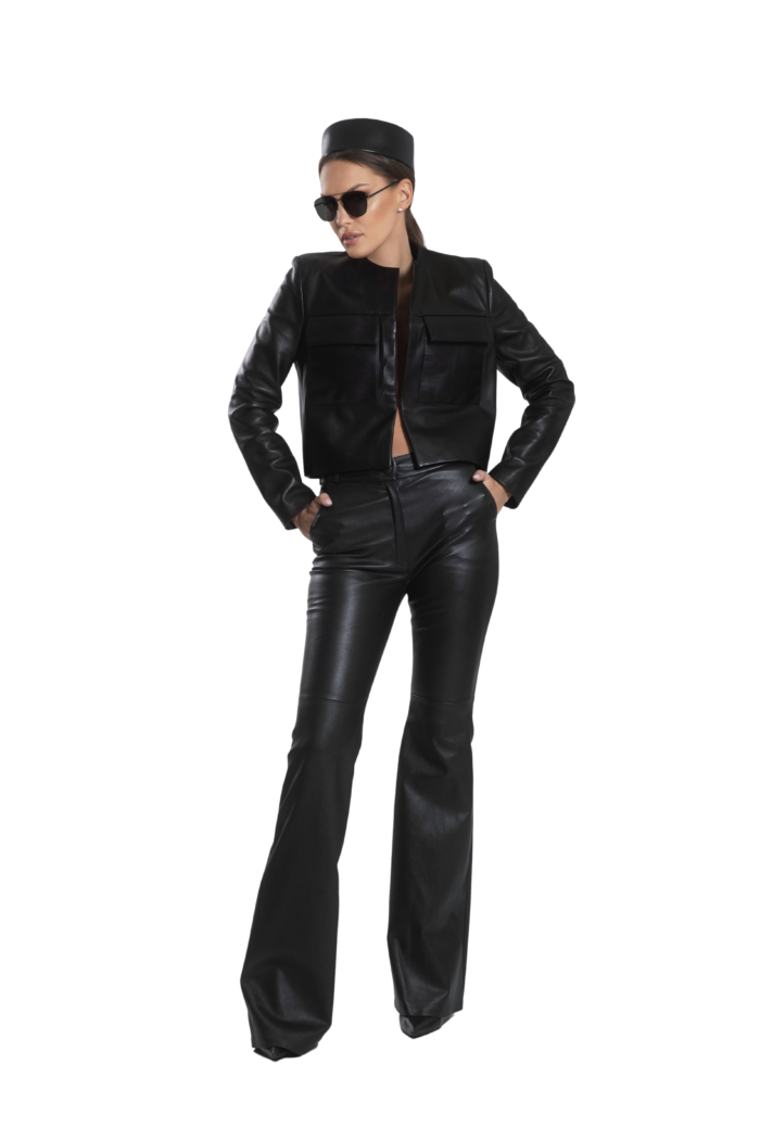 FMS_3952-removebg FLARED STRETCH LEATHER PANTS - Image 1