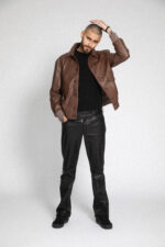 BROWN LEATHER BOMBER JACKET - Image 3