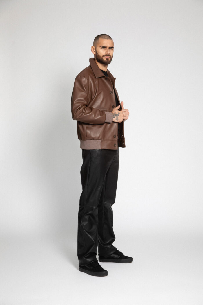 BROWN LEATHER BOMBER JACKET - Image 4