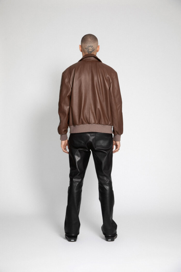 BROWN LEATHER BOMBER JACKET - Image 5