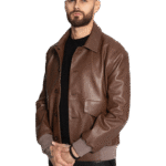 BROWN LEATHER BOMBER JACKET