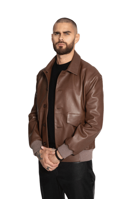 BROWN LEATHER BOMBER JACKET