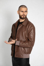 BROWN LEATHER BOMBER JACKET - Image 6