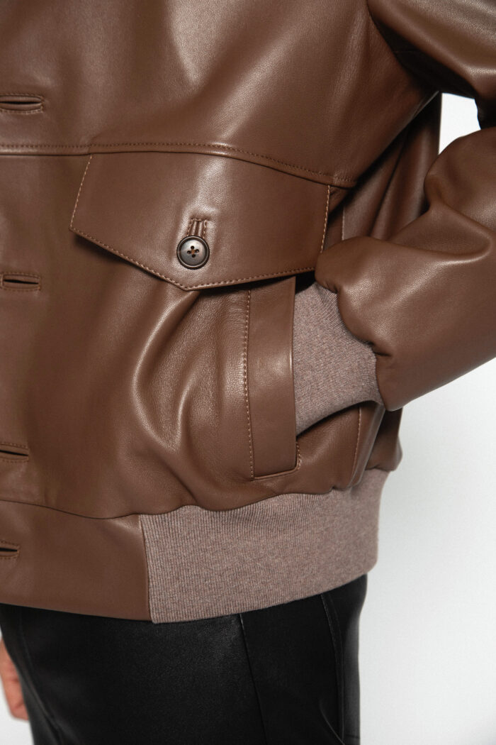 BROWN LEATHER BOMBER JACKET - Image 8