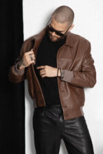 BROWN LEATHER BOMBER JACKET - Image 12