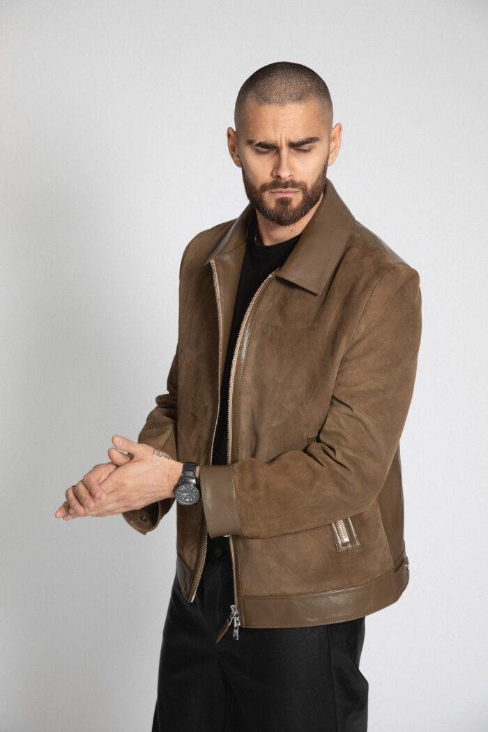 OLIVE SUEDE AND LEATHER JACKET - Image 5
