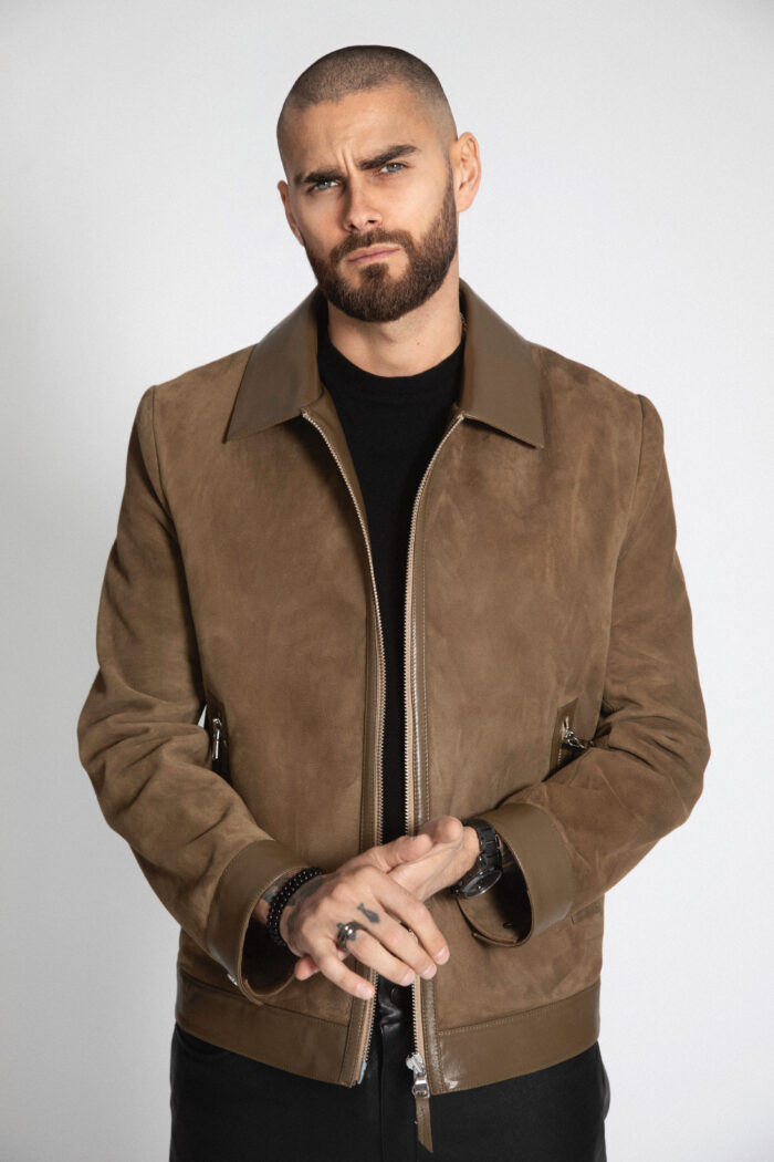 OLIVE SUEDE AND LEATHER JACKET - Image 7