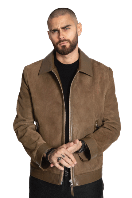 OLIVE SUEDE AND LEATHER JACKET