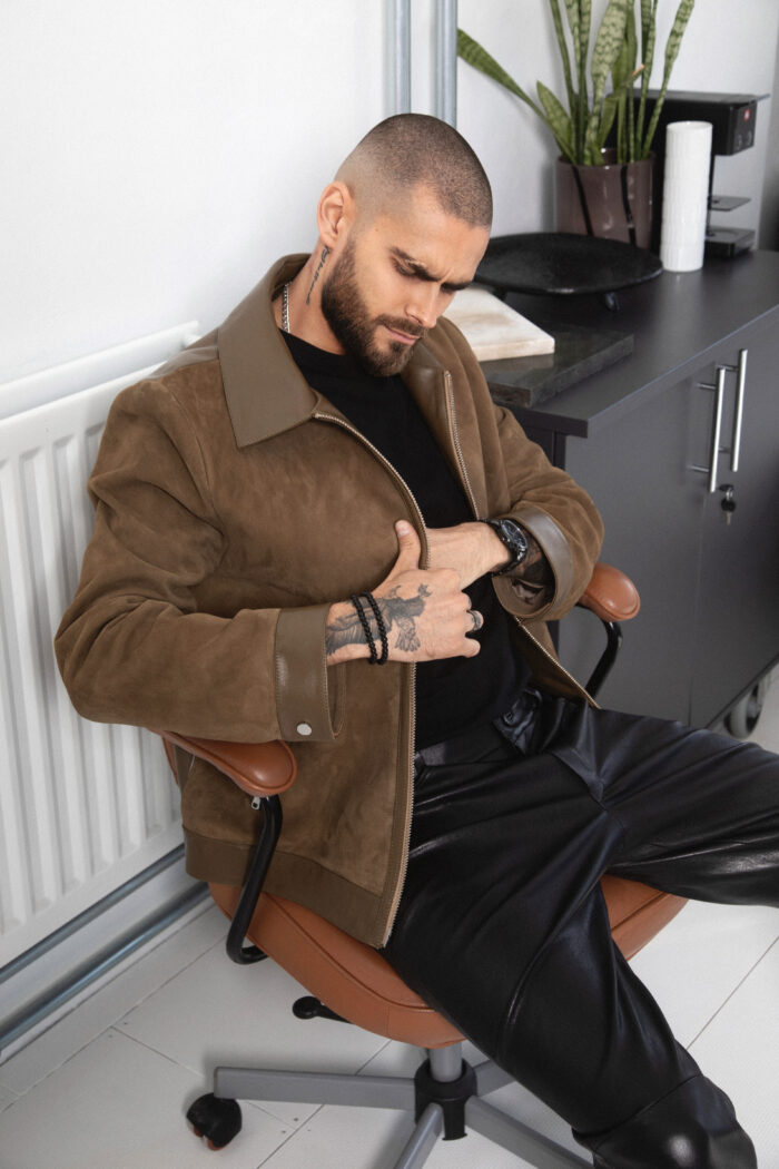 OLIVE SUEDE AND LEATHER JACKET - Image 12