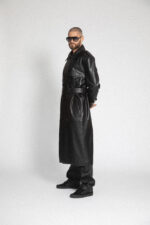 BLACK LEATHER TRENCH COAT - Image 3