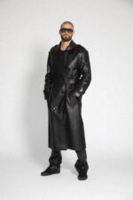 BLACK LEATHER TRENCH COAT - Image 4