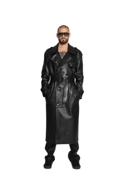 BLACK LEATHER TRENCH COAT