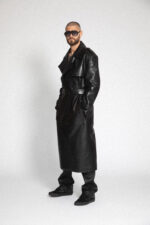 BLACK LEATHER TRENCH COAT - Image 5