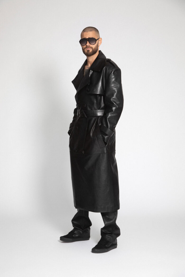 BLACK LEATHER TRENCH COAT - Image 5