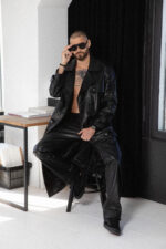 BLACK LEATHER TRENCH COAT - Image 11