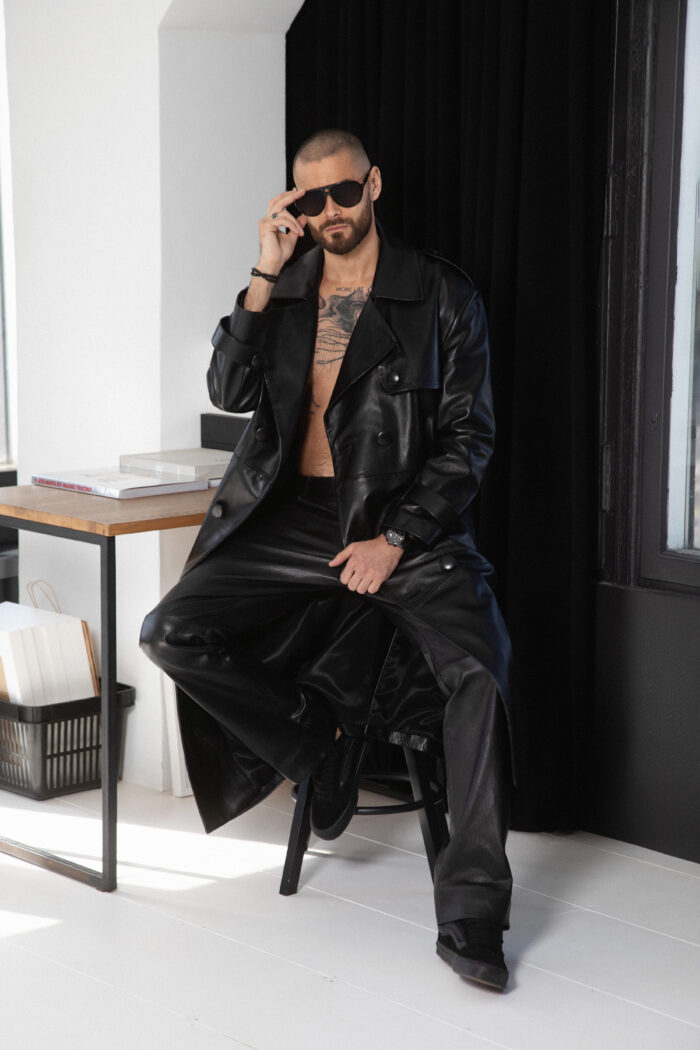 BLACK LEATHER TRENCH COAT - Image 11