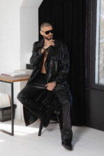 BLACK LEATHER TRENCH COAT - Image 13