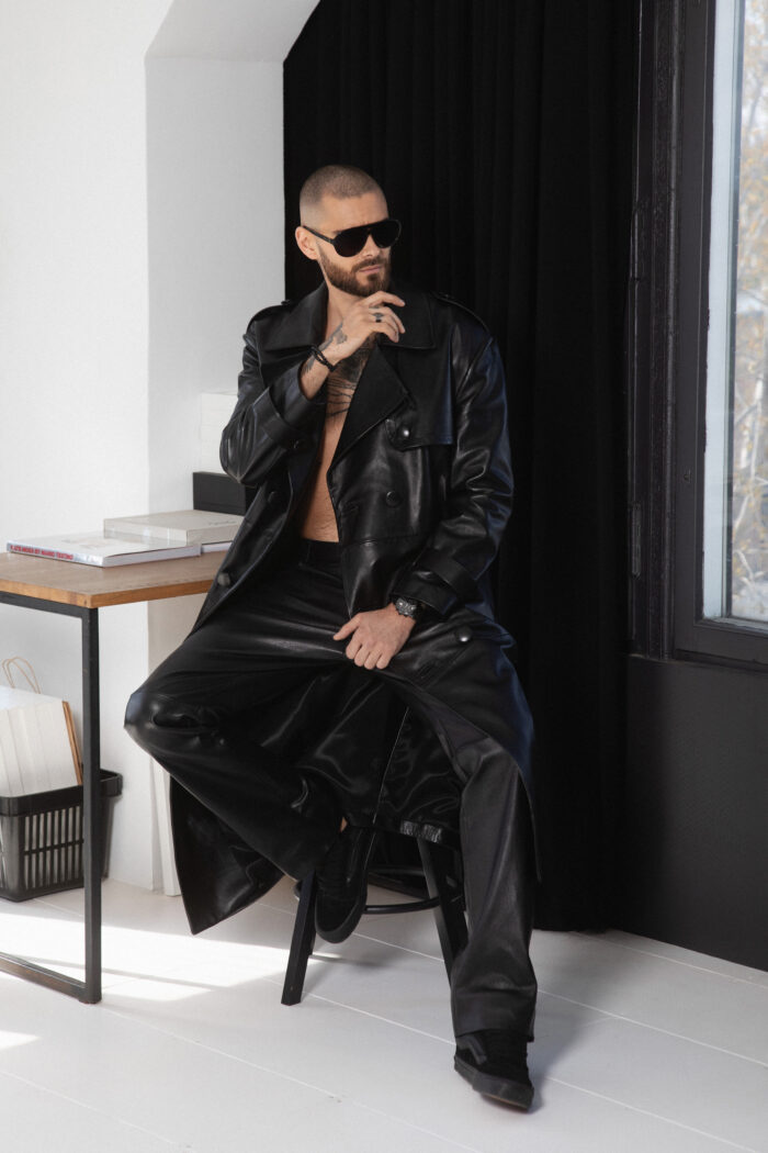 BLACK LEATHER TRENCH COAT - Image 13