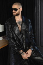 BLACK LEATHER TRENCH COAT - Image 12