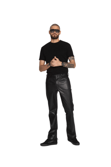 CLASSIC REGULAR FIT BLACK LEATHER PANTS