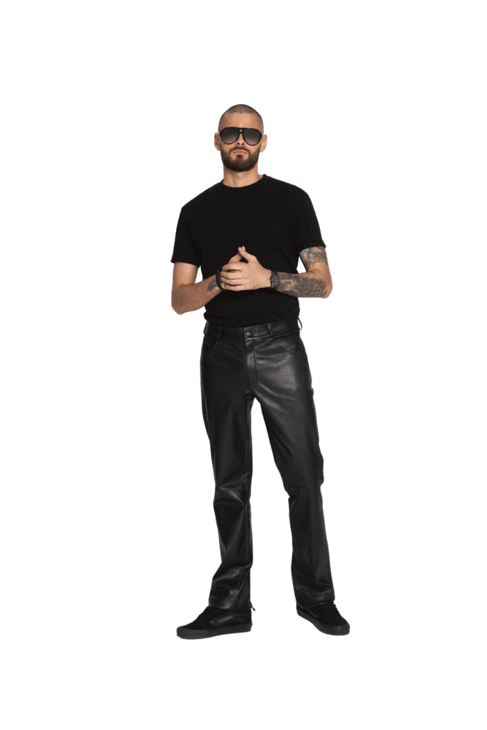 CLASSIC REGULAR FIT BLACK LEATHER PANTS - Image 1