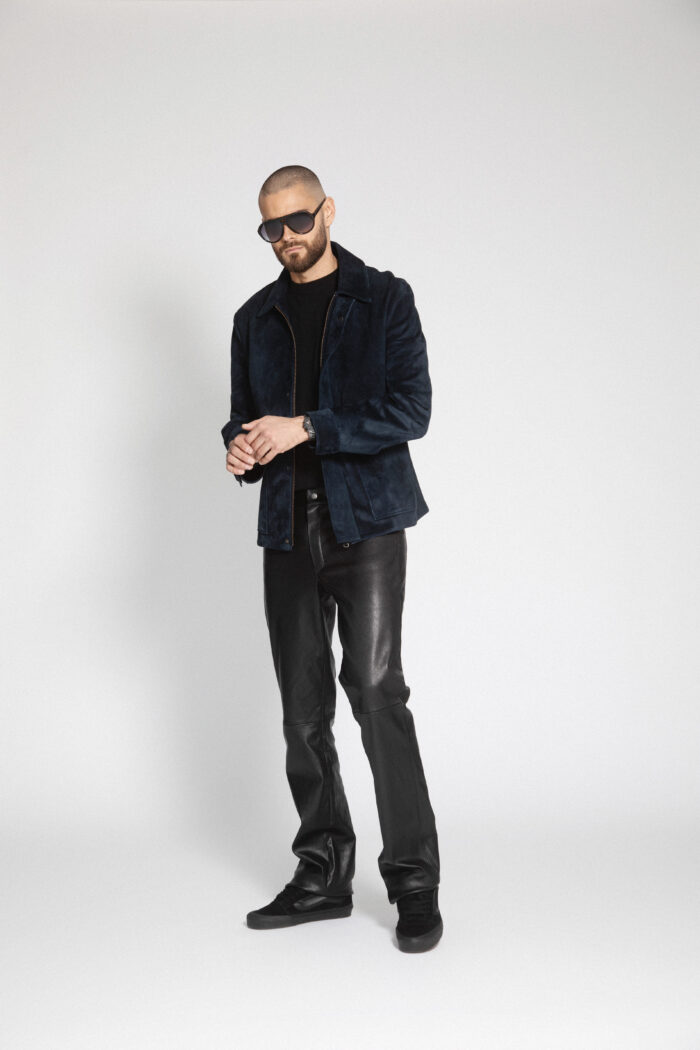 DARK BLUE SUEDE LEATHER JACKET - Image 3