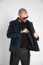 DARK BLUE SUEDE LEATHER JACKET - Image 4