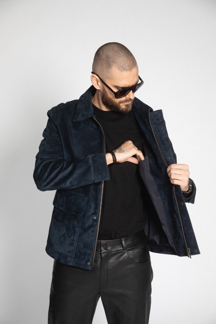 DARK BLUE SUEDE LEATHER JACKET - Image 4