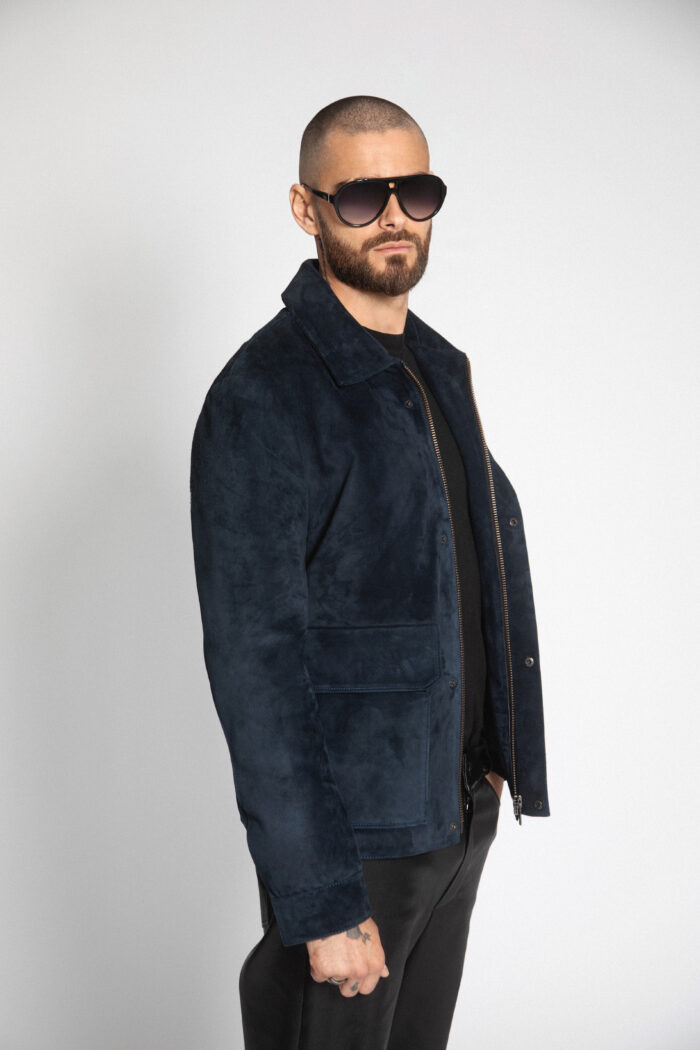DARK BLUE SUEDE LEATHER JACKET - Image 5