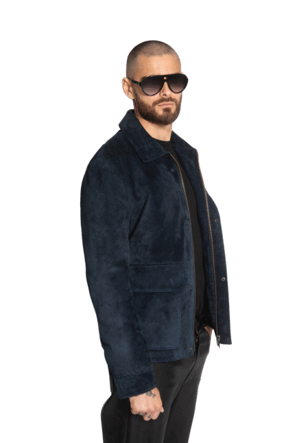 DARK BLUE SUEDE LEATHER JACKET