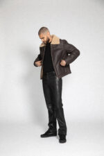 BROWN LEATHER SHEARLING JACKET - Image 4