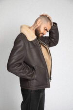 BROWN LEATHER SHEARLING JACKET - Image 5