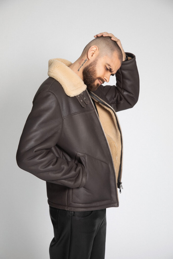 BROWN LEATHER SHEARLING JACKET - Image 5