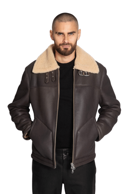 BROWN LEATHER SHEARLING JACKET