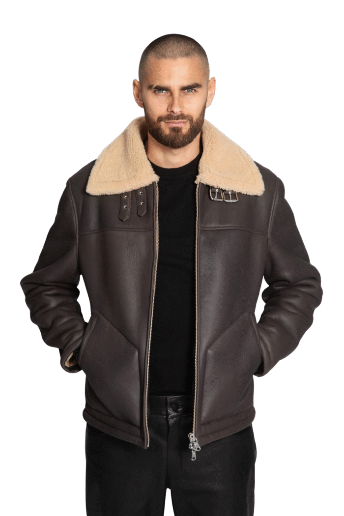 BROWN LEATHER SHEARLING JACKET - Image 1