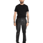 BLACK VINTAGE LEATHER CREASED TROUSERS