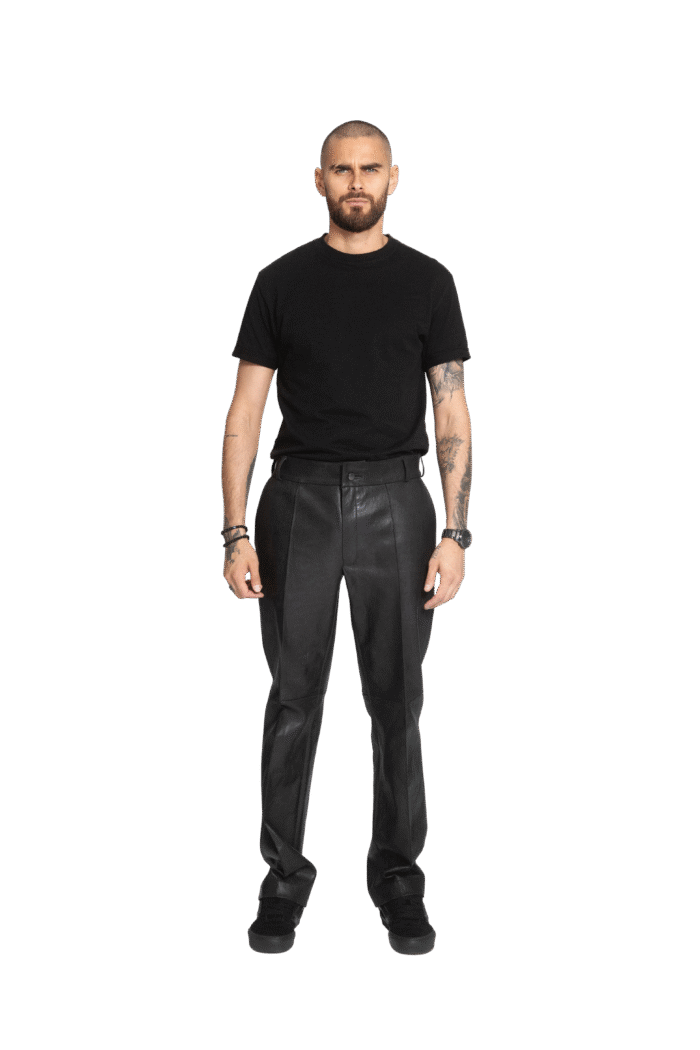 BLACK VINTAGE LEATHER CREASED TROUSERS - Image 1