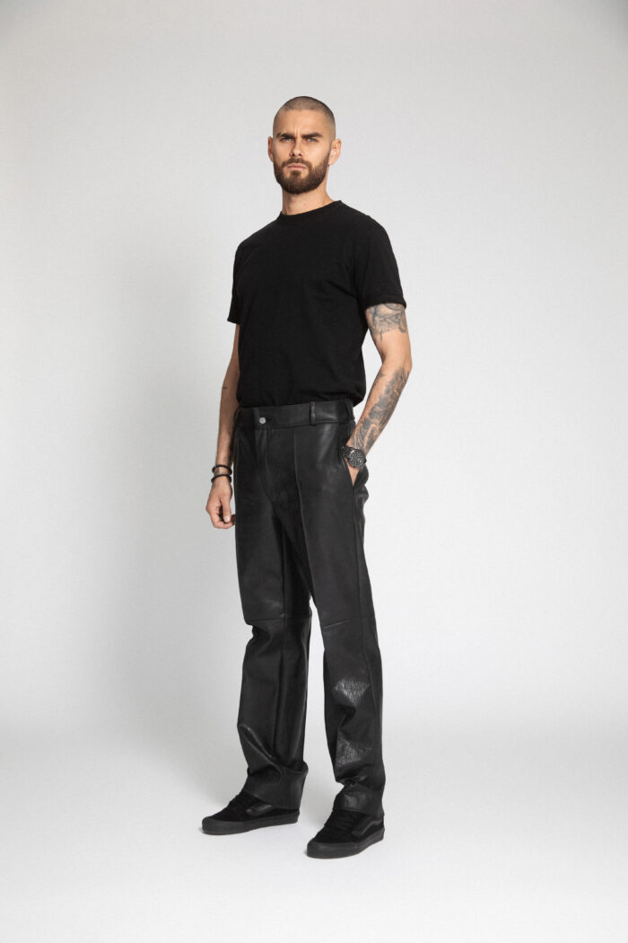 BLACK VINTAGE LEATHER CREASED TROUSERS - Image 3