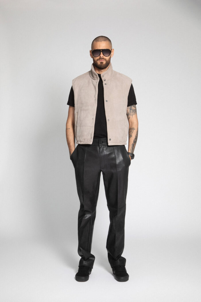 BLACK VINTAGE LEATHER CREASED TROUSERS - Image 5