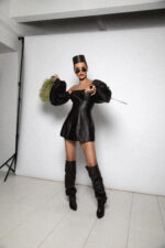 BALLOON SLEEVE LEATHER DRESS - Image 3