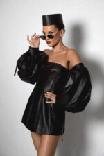 BALLOON SLEEVE LEATHER DRESS - Image 2