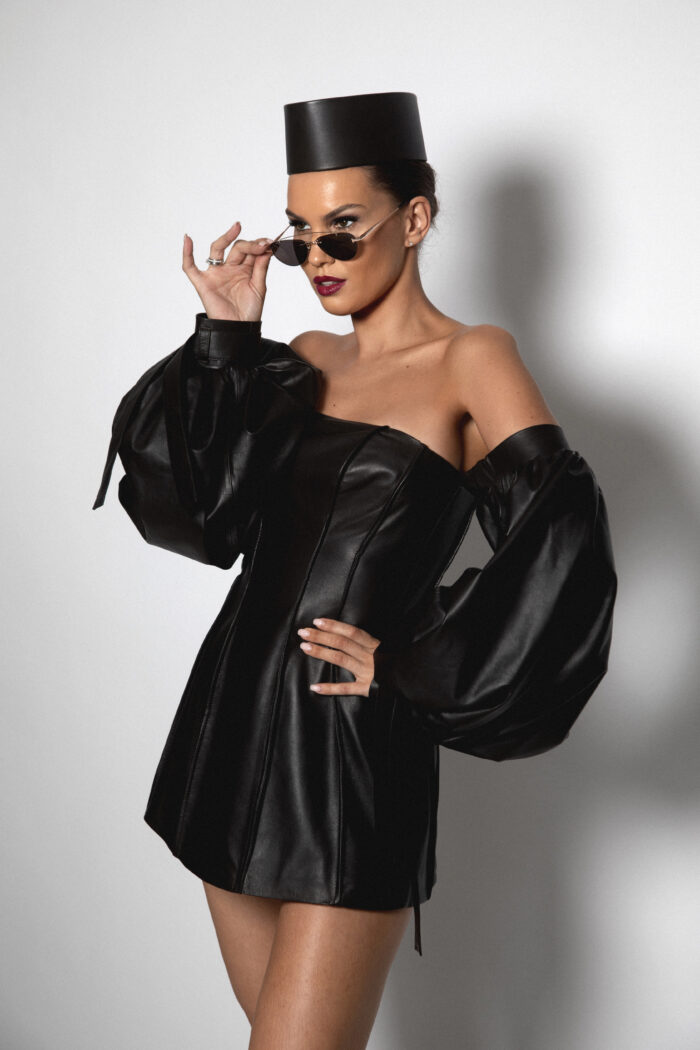 BALLOON SLEEVE LEATHER DRESS - Image 2
