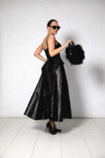 BLACK LEATHER MAXI SKIRT - Image 2
