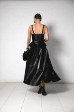 BLACK LEATHER MAXI SKIRT - Image 3