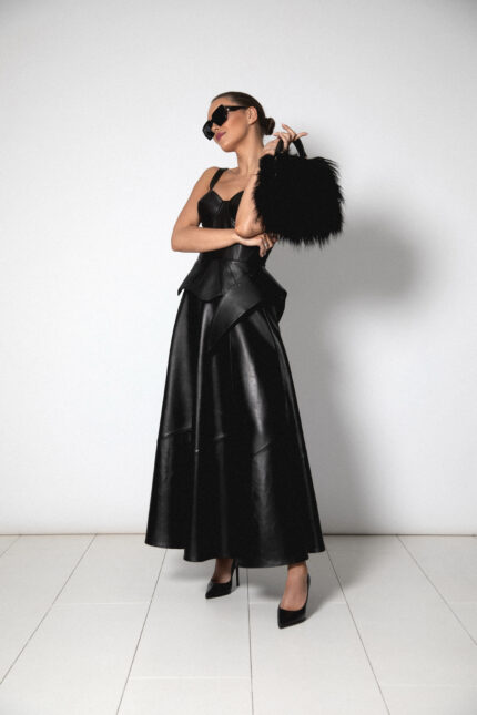 BLACK LEATHER MAXI SKIRT